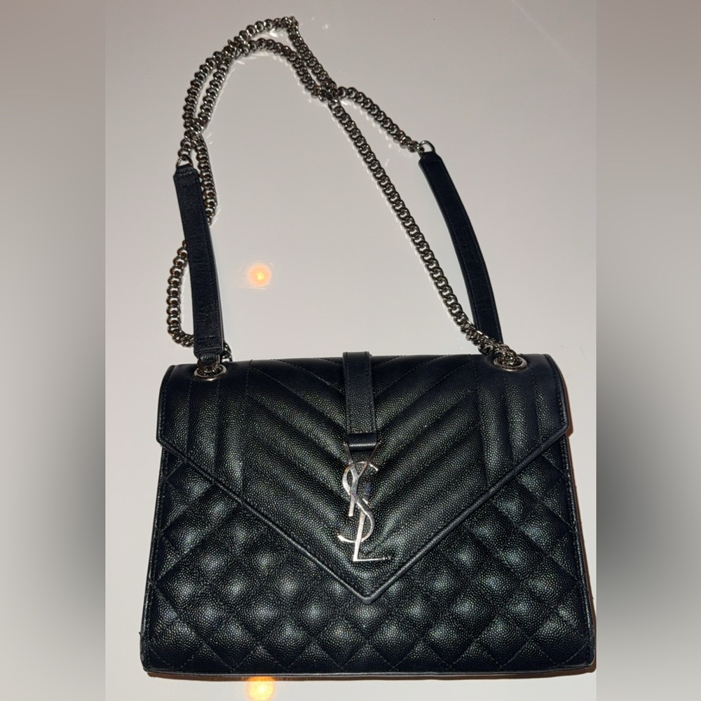 Yves Saint Laurent Black Crossbody Bag with Quilted Leather and Chain Strap